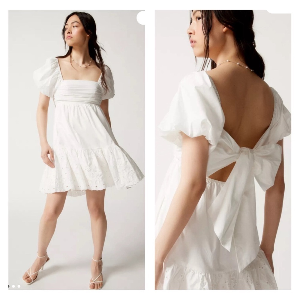 En Saison Anthro Juliet Puff Sleeve Eyelet Ruffle Big Bow Cutout Peasant Dress